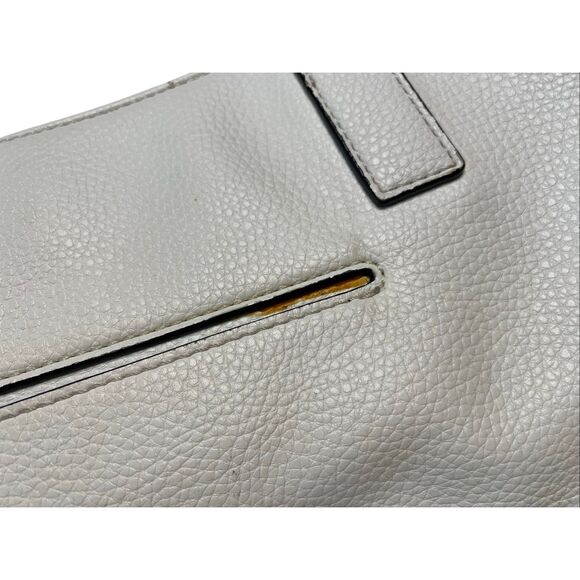 Tahari White Faux Leather Perforated Tote Bag Shoulder Handbag Pebbled Textured - Picture 3 of 13